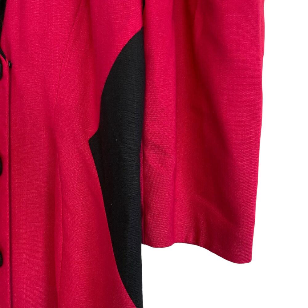 Vintage 80s Pink Black Cloth Button Collar V Neck Boxy Oversize Dress Sz Medium - Picture 11 of 16
